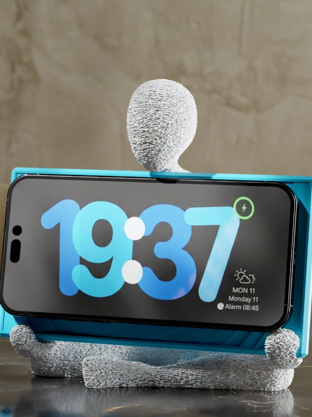 3D Printed Black Phone Stand Meditation Yoga Statue Phone Holder Desk